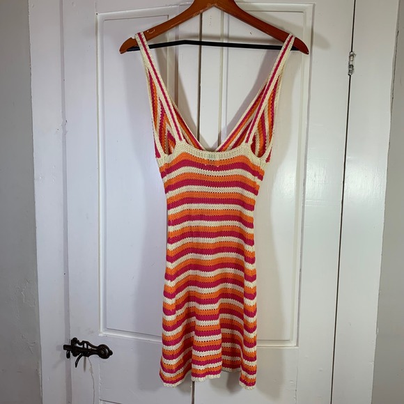 Princess Polly Pareem Mini Dress US 4 Crochet Stripe Sexy Cottagecore Knitwear - Picture 2 of 14